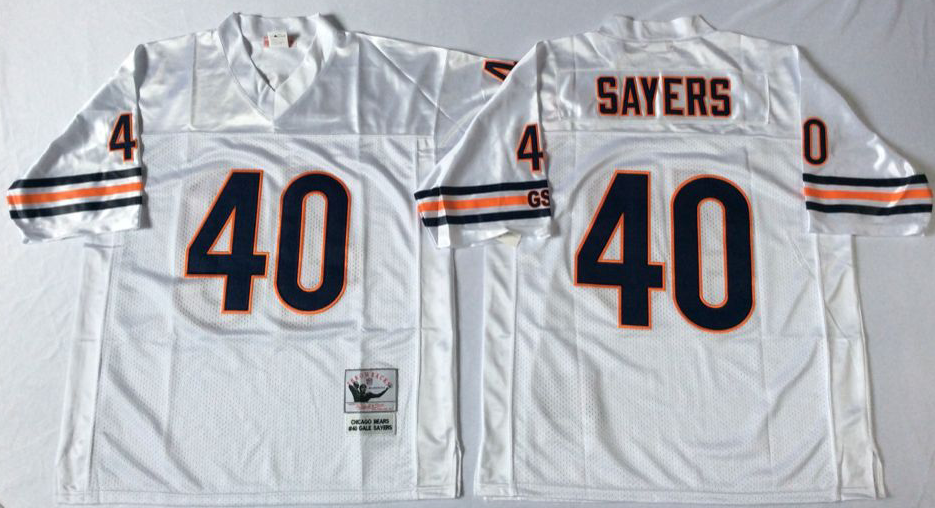 Men NFL Chicago Bears #40 Sayers white style2 Mitchell Ness jerseys->chicago bears->NFL Jersey